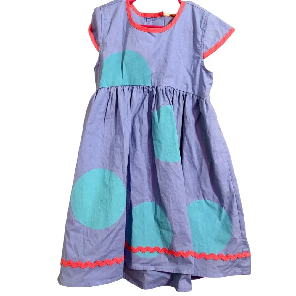 Matilda Jane Kitty Dress Lavender Aqua Polka‎ Dot Ruffle Trim Button Back Kids